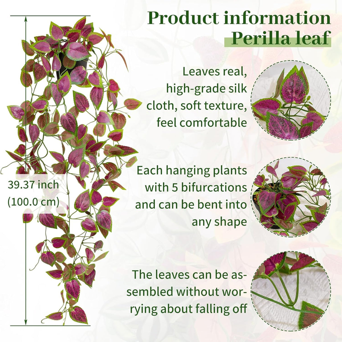 Artificial Hanging Potted Plants, Small Fake Purple Potted Plant Faux Ivy Vine Plant for Shelf Home
