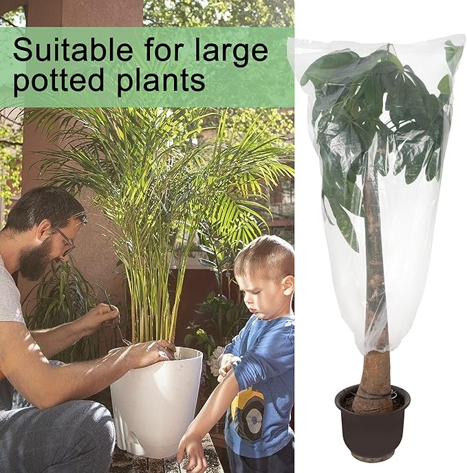 ANPHSIN 6 Pcs Winter Plant Film Cover with Drawstring - 35" x 59" Plastic Plant Cover Freeze
