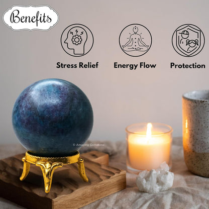 Amazing Gemstone Ruby Kyanite Crystal Ball with Stand - 2 Inches Crystal Sphere Meditation Balls