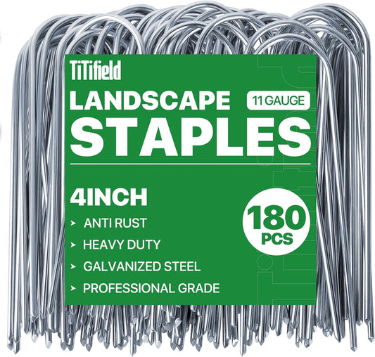 U Shape Garden Stakes 180 Packs 4 Inch 11 Gauge Irrigation Tubing Stakes, Heavy Duty Galvanized