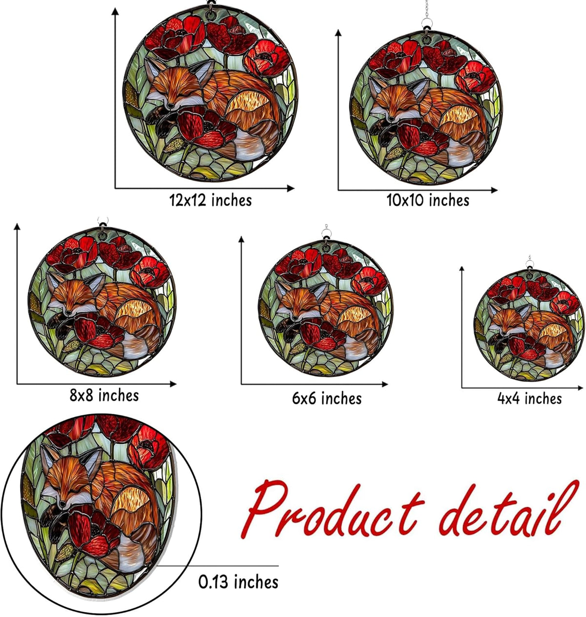 Fox Poppies Flower Acrylic Suncatcher Stained Glass Effect Window Car Hanging Christmas Ornament