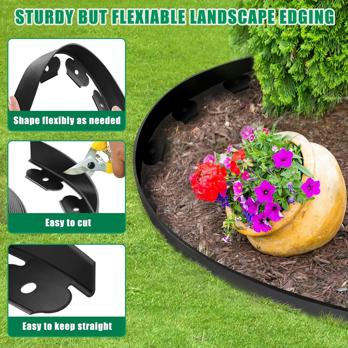 Landscape Edging - 2” x 60’ Garden Edging Border with 90 Stakes, 0.15" Thick No Dig Lawn Edging for