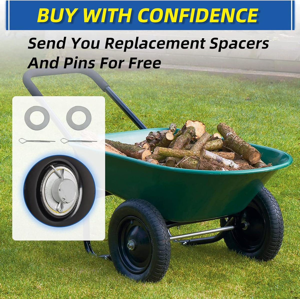 13" Flat-free Solid Tire and Wheel, with 5/8" Axle Bore Hole, 2.2" Offset Hub, Replacement 4.00-6