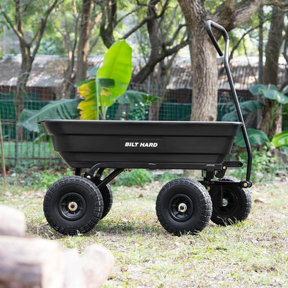 BILT HARD Poly Garden Dump Cart 600 lbs with No Flat Tires, Quick Release, 4 Cu Ft Dump Wagon Heavy