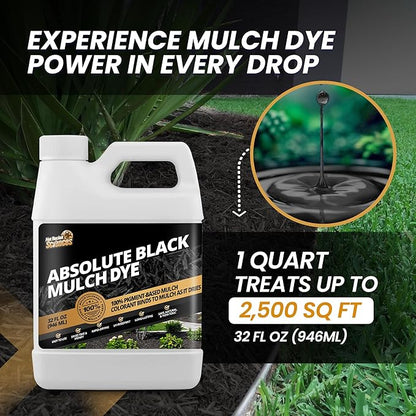 32oz Absolute Black Mulch Dye - Covers up to 2,500 sq. ft., Liquid Mulch Dye Black, Premium Color