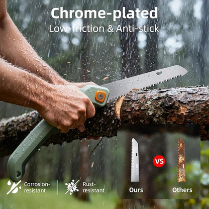 PrunePro Folding Saw Pruning Hand Saw for Wood Cutting with Triple-Cut SK5 Blade Camping Saw for