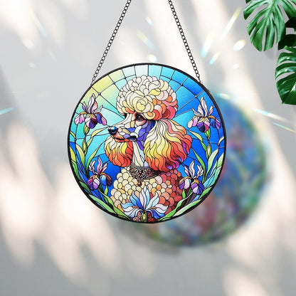 Stained Glass Dog Memorial Suncatcher,Poodle Window Hanging,Sympathy Gifts for Pet Loss,7.9 inch/20
