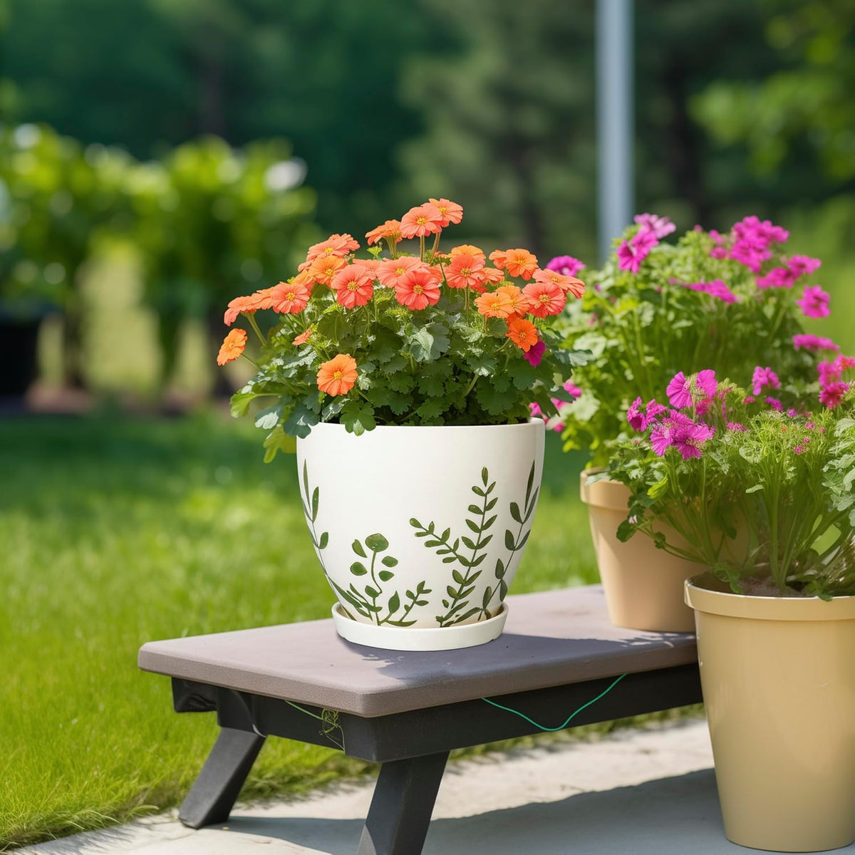 Ceramic Pot for Plants 8.2 Inch - Indoor Plant Pot with Drainage Hole and Saucer, Decorative Boho