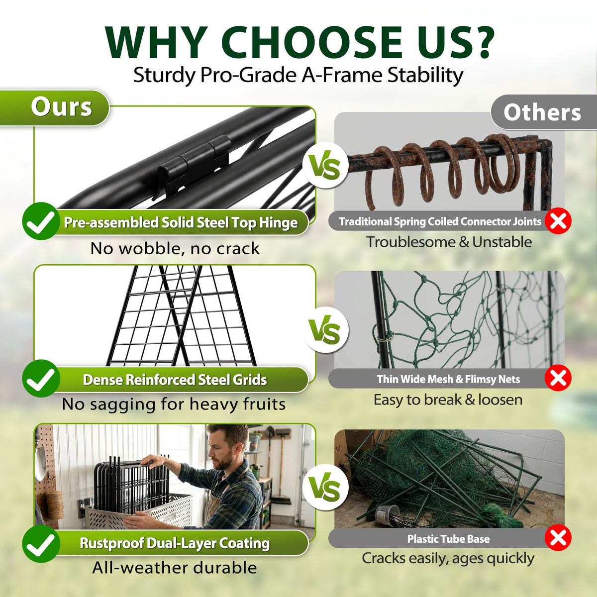 Heavy Duty 2 Pack 50"x17" Adjustable A-Frame Trellis for Climbing Plants Outdoor, Metal Rust-Proof