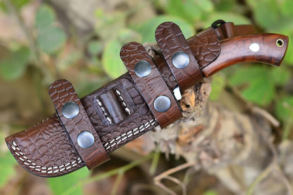 Bushcraft knife, Hunting Knife with Sheath, Belt Knife with Rosewood Handle, High Carbon Steel