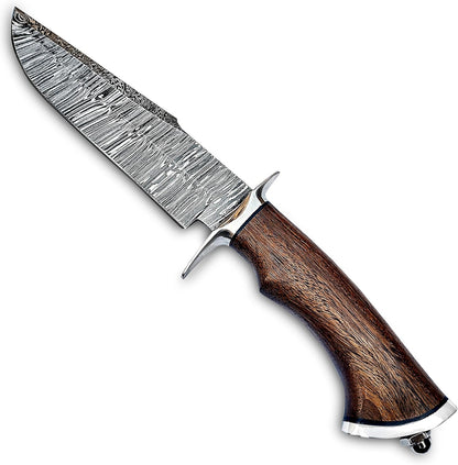 Handmade Damascus Bowie Knife 14″ Hunting Knife With Sheath - Fixed Blade Bushcraft Knife With Wood