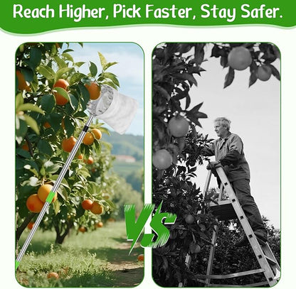 6.6 FT Fruit Picker Tool with Stainless Steel Pole & Soft Cloth Basket – Lightweight Tree Fruit