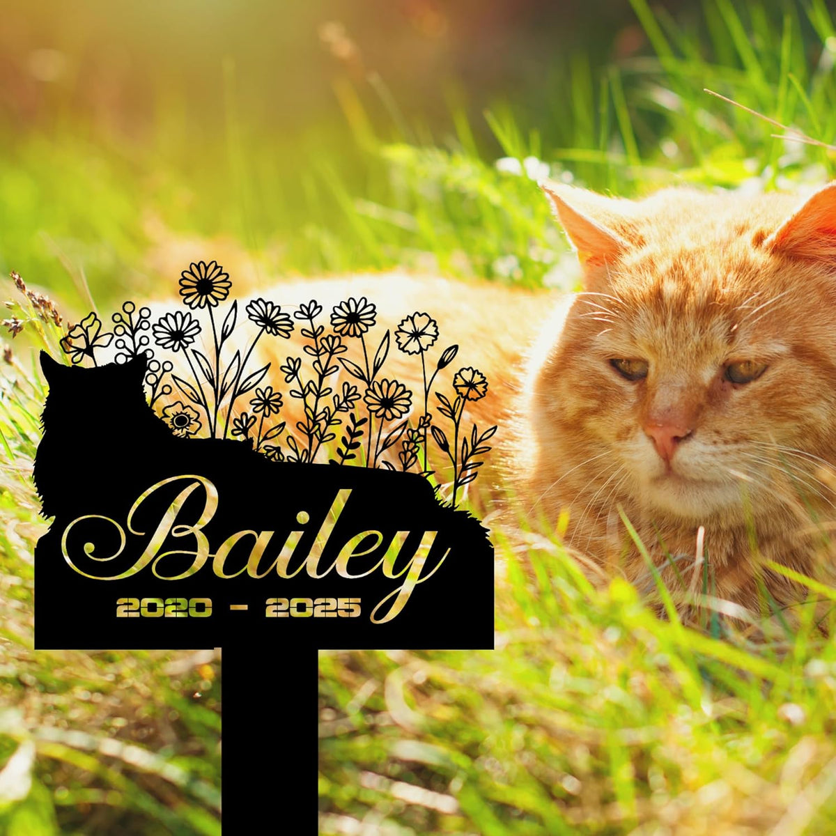 Cat Headstone and Grave Marker – Personalized Outdoor Grave Marker for Pets with Custom Name and