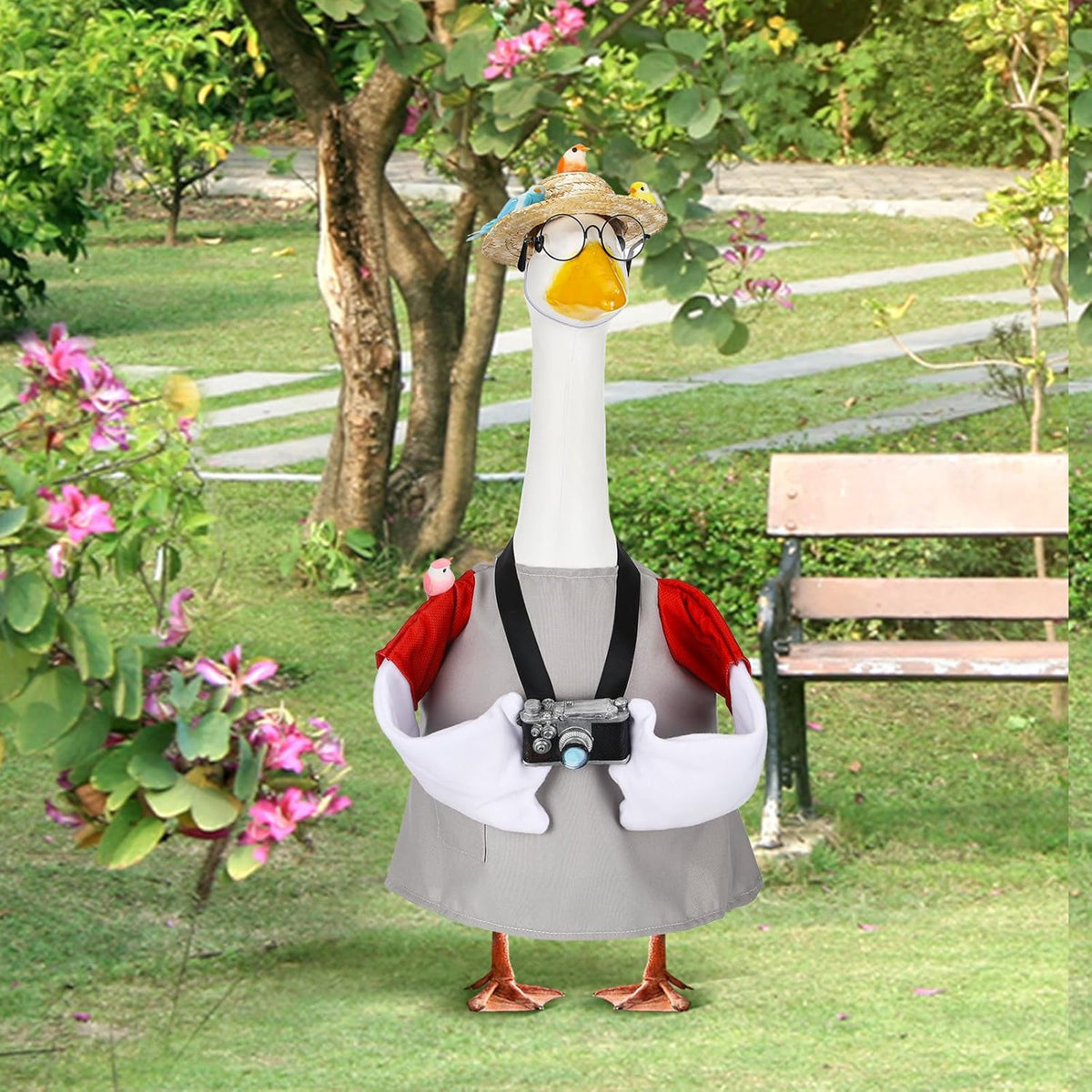 Geyoga Goose Outfit for 23 Inch Cement Plastic Porch Bird Watching Theme Goose Clothe Gift for Bird