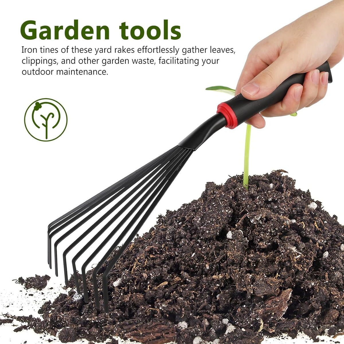VANZACK 2pcs Gardening Hand Rakes Metal Ash Rakes Hand Tiller Mini Garden Cultivator Tools Portable