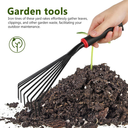VANZACK 2pcs Gardening Hand Rakes Metal Ash Rakes Hand Tiller Mini Garden Cultivator Tools Portable