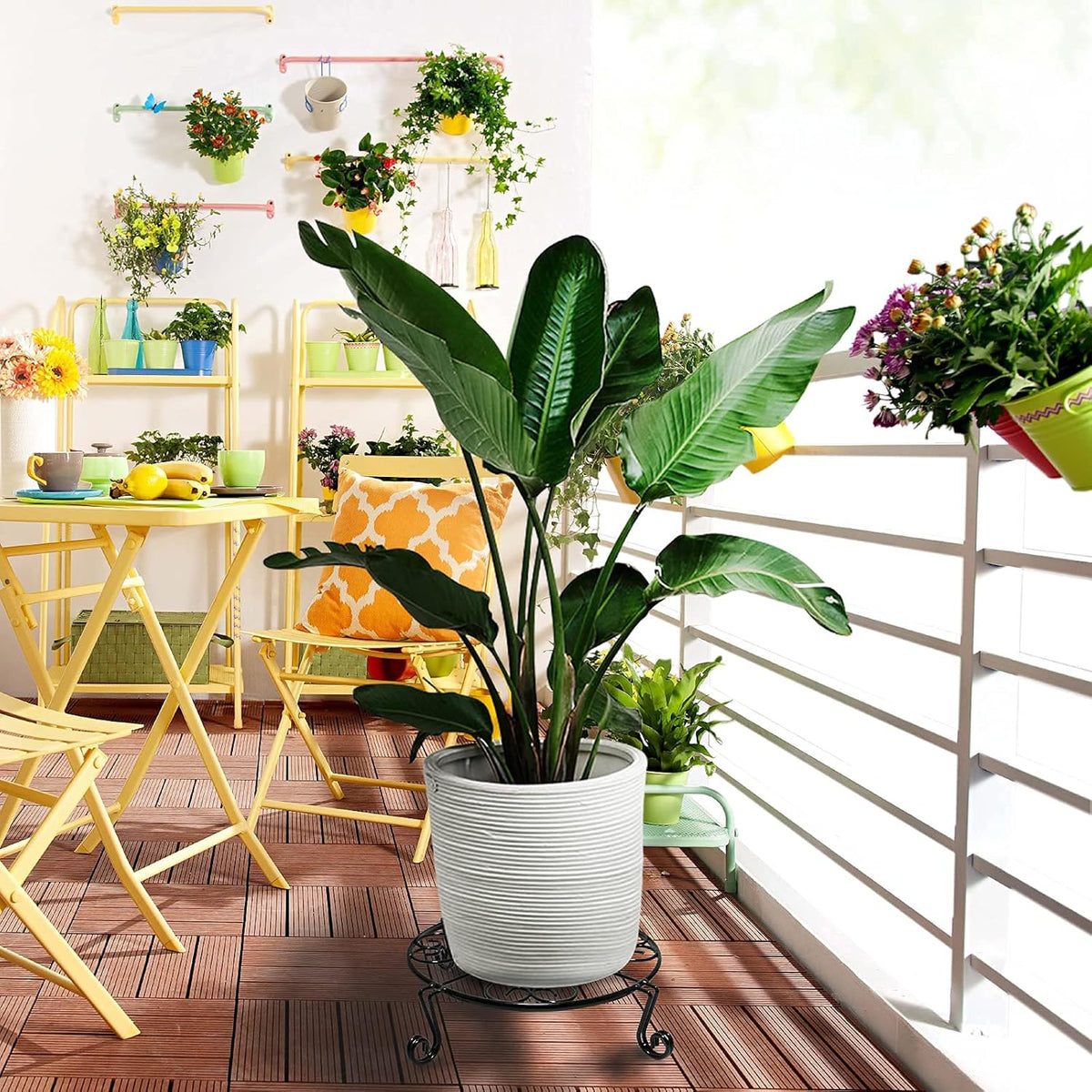 2 pack 10" 12" Rustproof Black Metal Plant Stands Heavy Duty Plants Holder Outdoor Indoor, Round