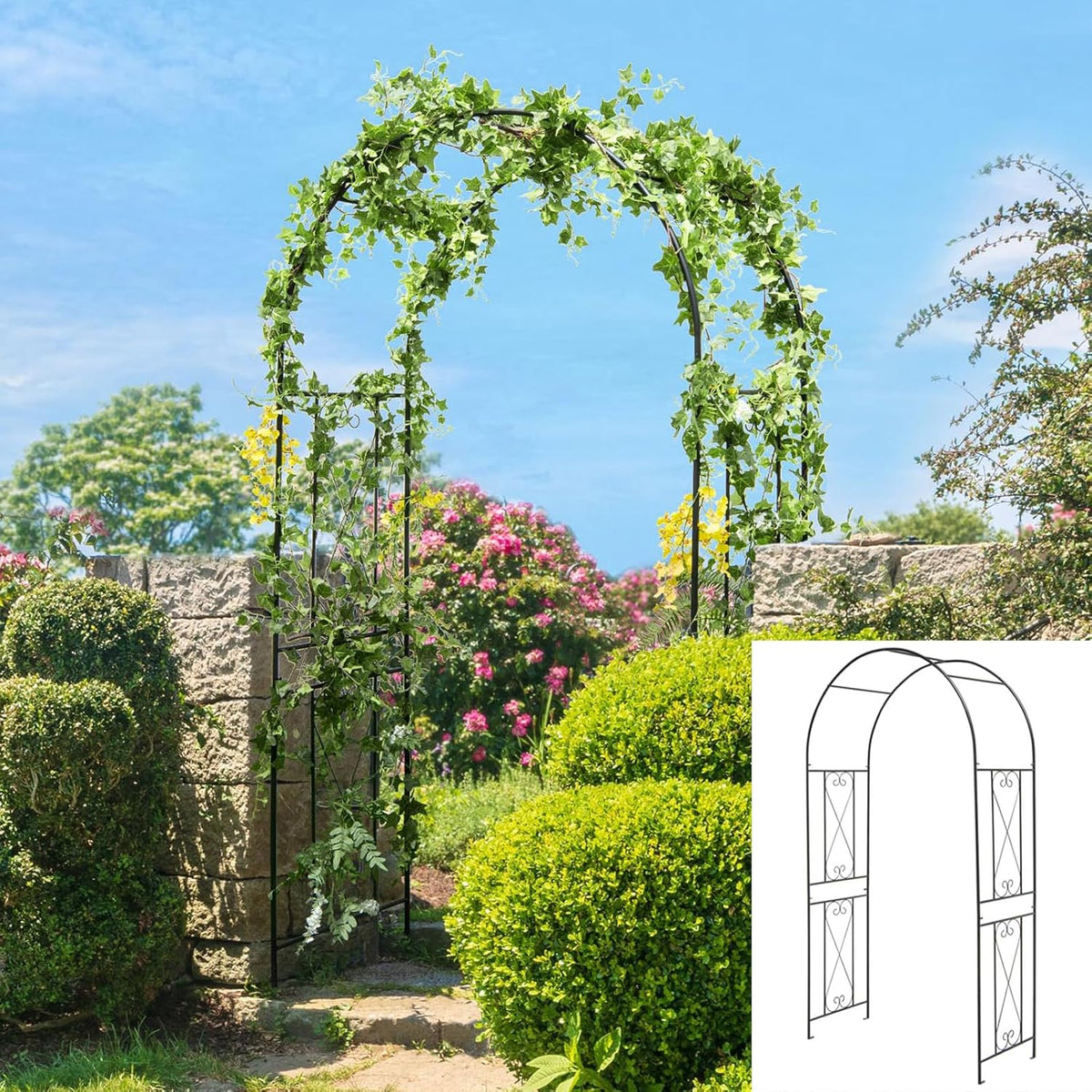 Moccha Garden Arch, 7.2Ft Metal Arbor for Climbing Plants, Vines, Roses, Outdoor Pergola Trellis