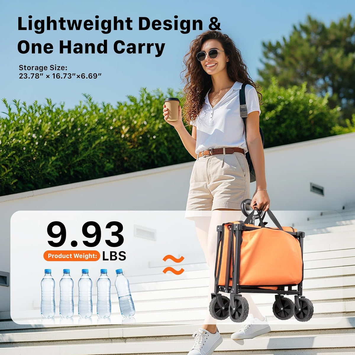 Collapsible Wagon Cart with Wheels, 150L Lightweight Foldable Utility Cart, Portable Rolling Wagon