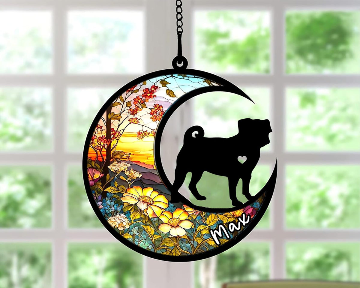 Personalized Dog Memorial, Custom Name Pug Dog Christmas Ornament with Name, Custom Breeds, Pet