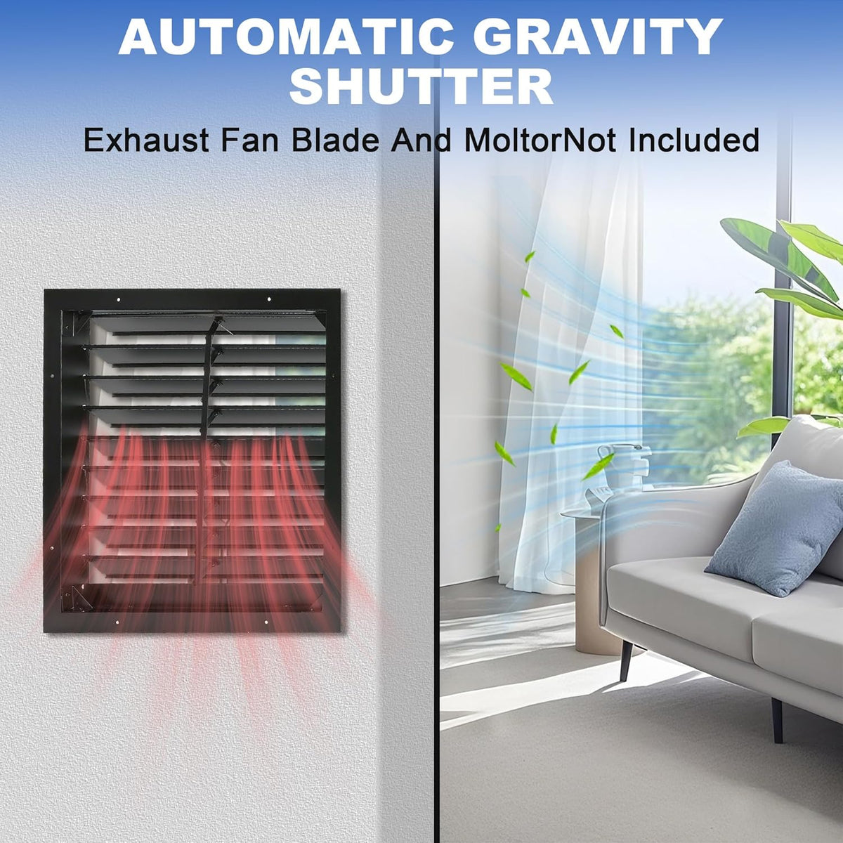 18 Inch Automatic Gravity Shutter Louver Vent, Aluminum Exhaust Shutters Louver for Windows