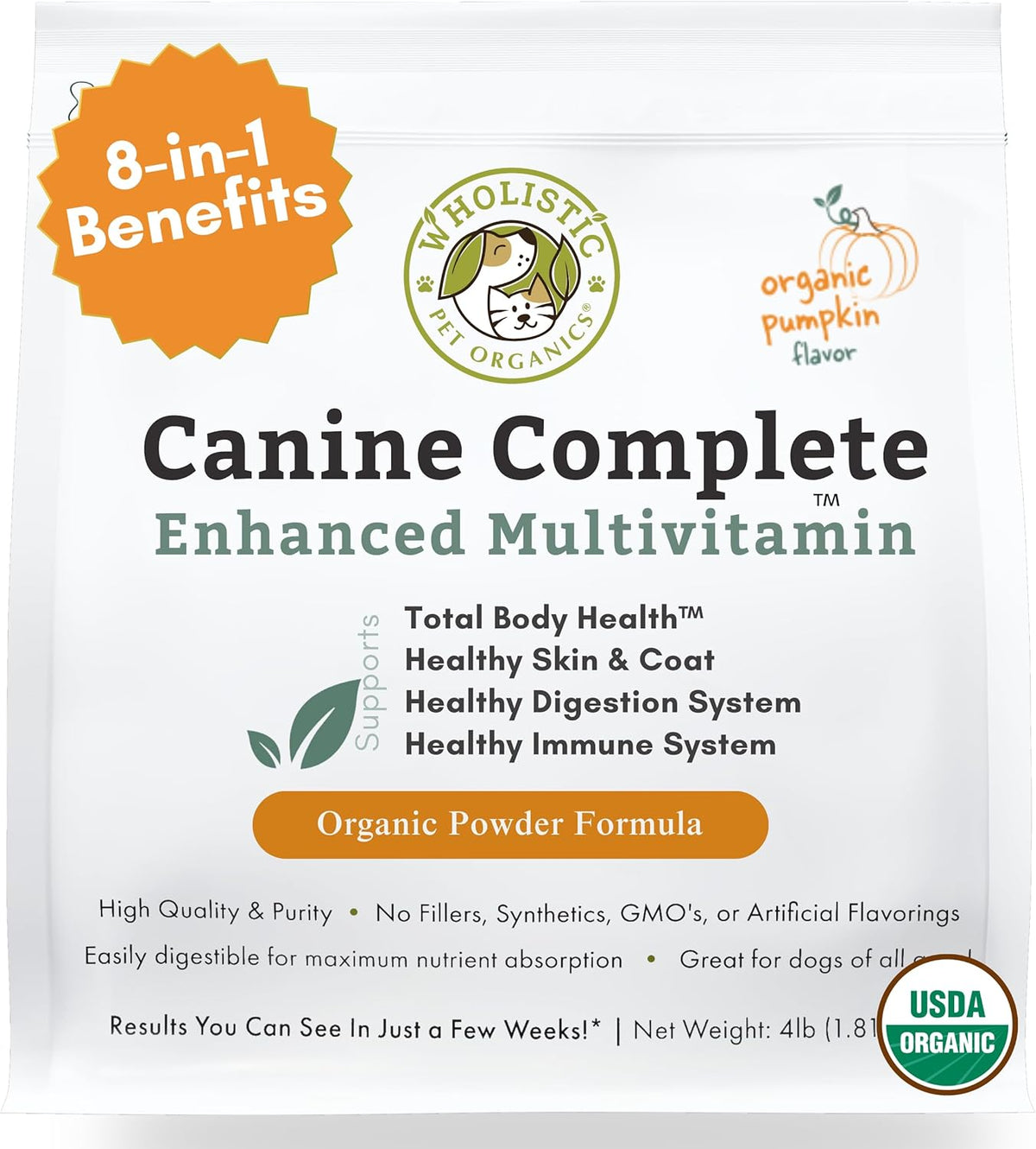 Wholistic Pet Organics Canine Complete - Dog Multivitamin Powder - 4 Lb - Daily Dog Vitamins and