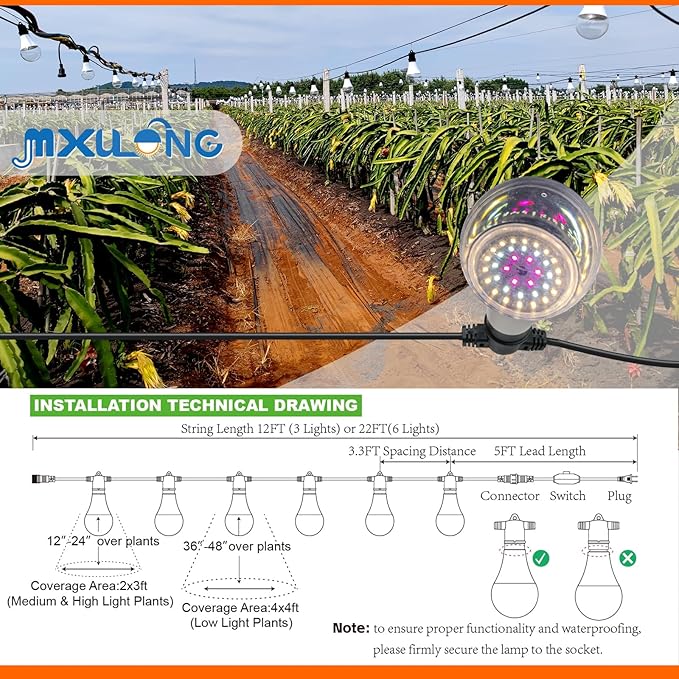 Grow Light Bulbs LED Growth Bulb A25 Full Spectrum String Plant Light Houseplant Growting Lamp