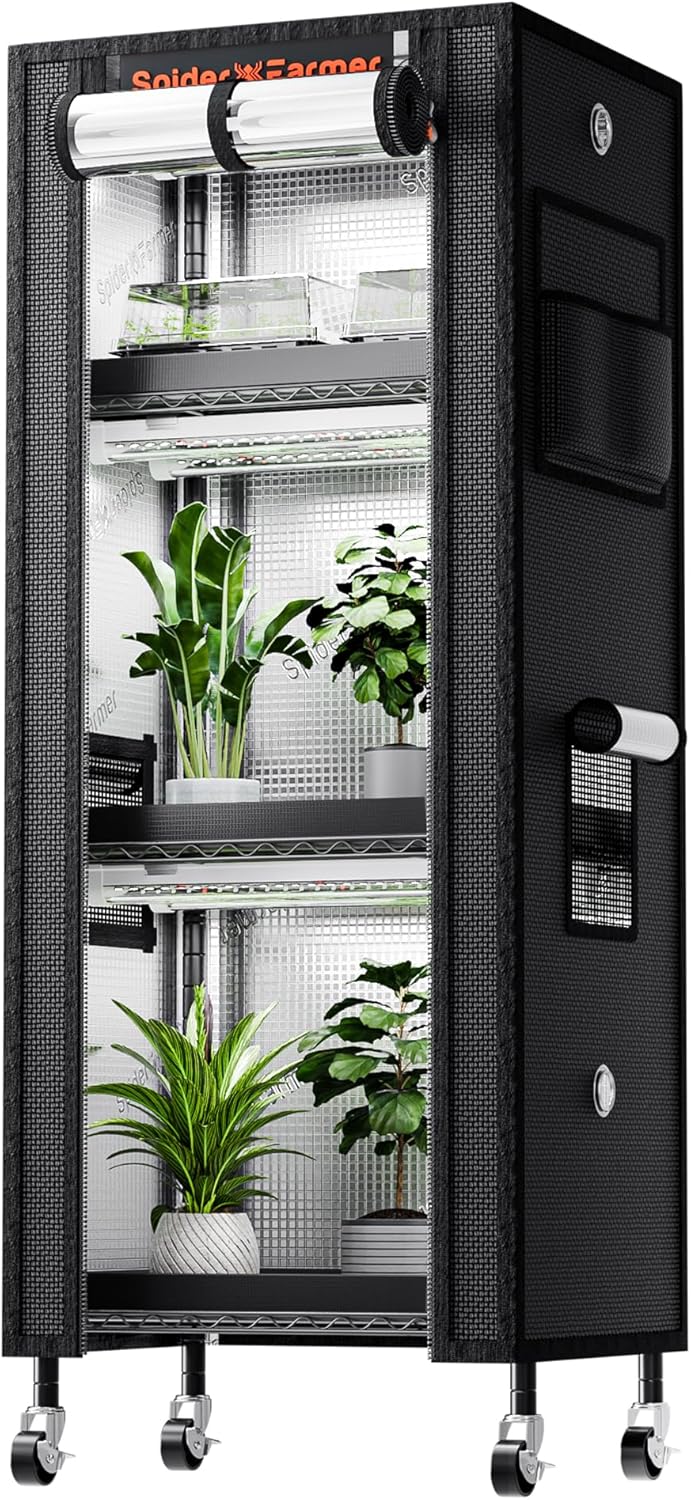 Spider Farmer 2025 4-Tier Plant Stand with 6Pcs 12" Full Spectrum 5000K LED Grow Lights and Tent
