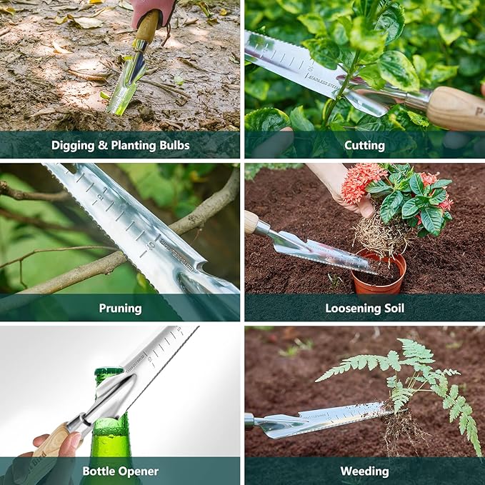 Berry&Bird Garden Hand Weeding Trowel, Stainless Steel Weeder Tool for Gardening with Wooden