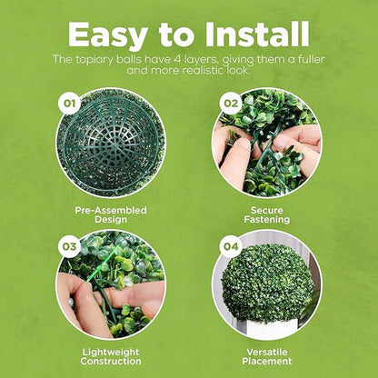 DRAY Premium 16.14" Faux Boxwood Balls – Set of 2 Artificial Topiary Spheres for Outdoor & Indoor
