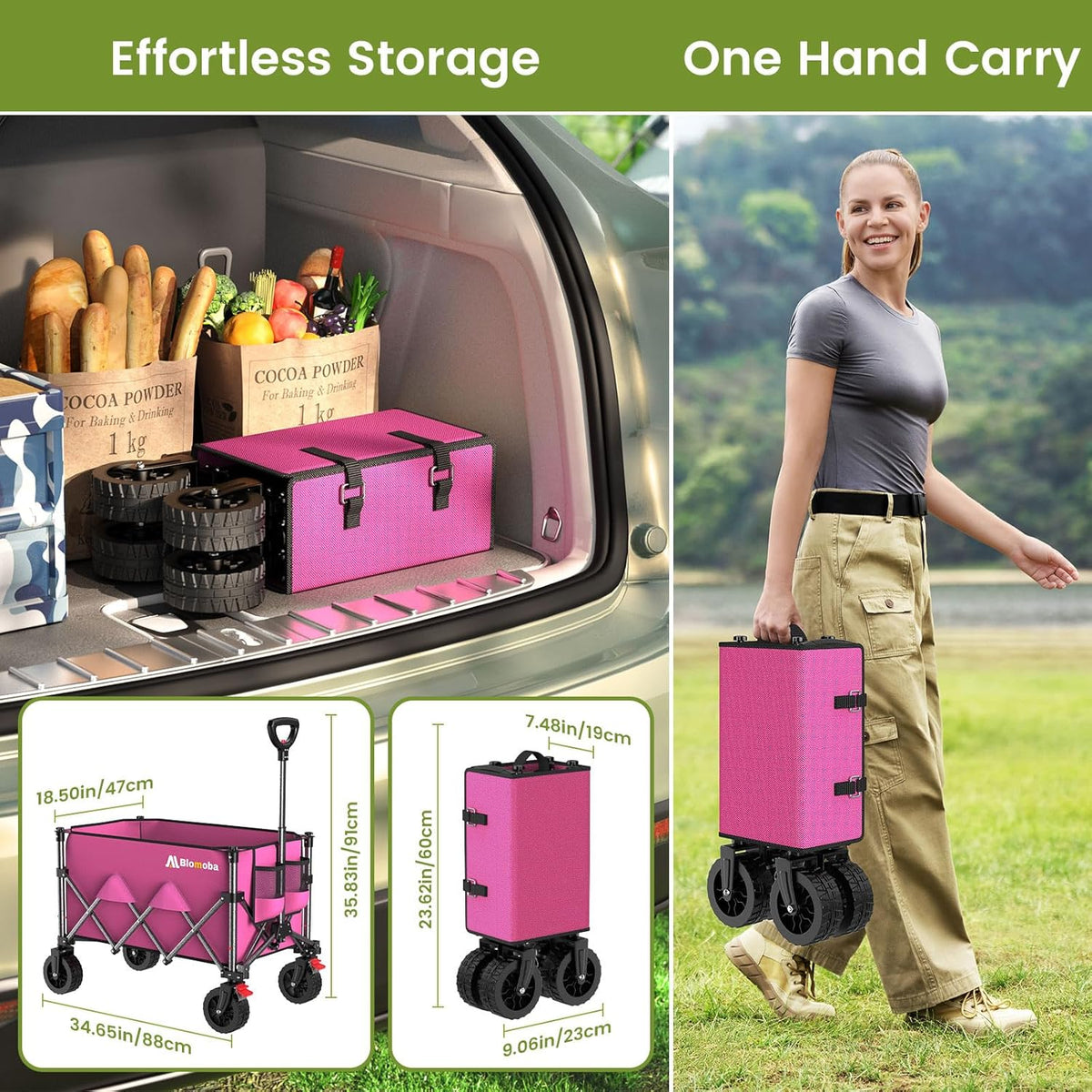Collapsible Wagon Cart, 150L Heavy Duty Foldable Beach Wagon with Wider Wheels & Auto-Rebound