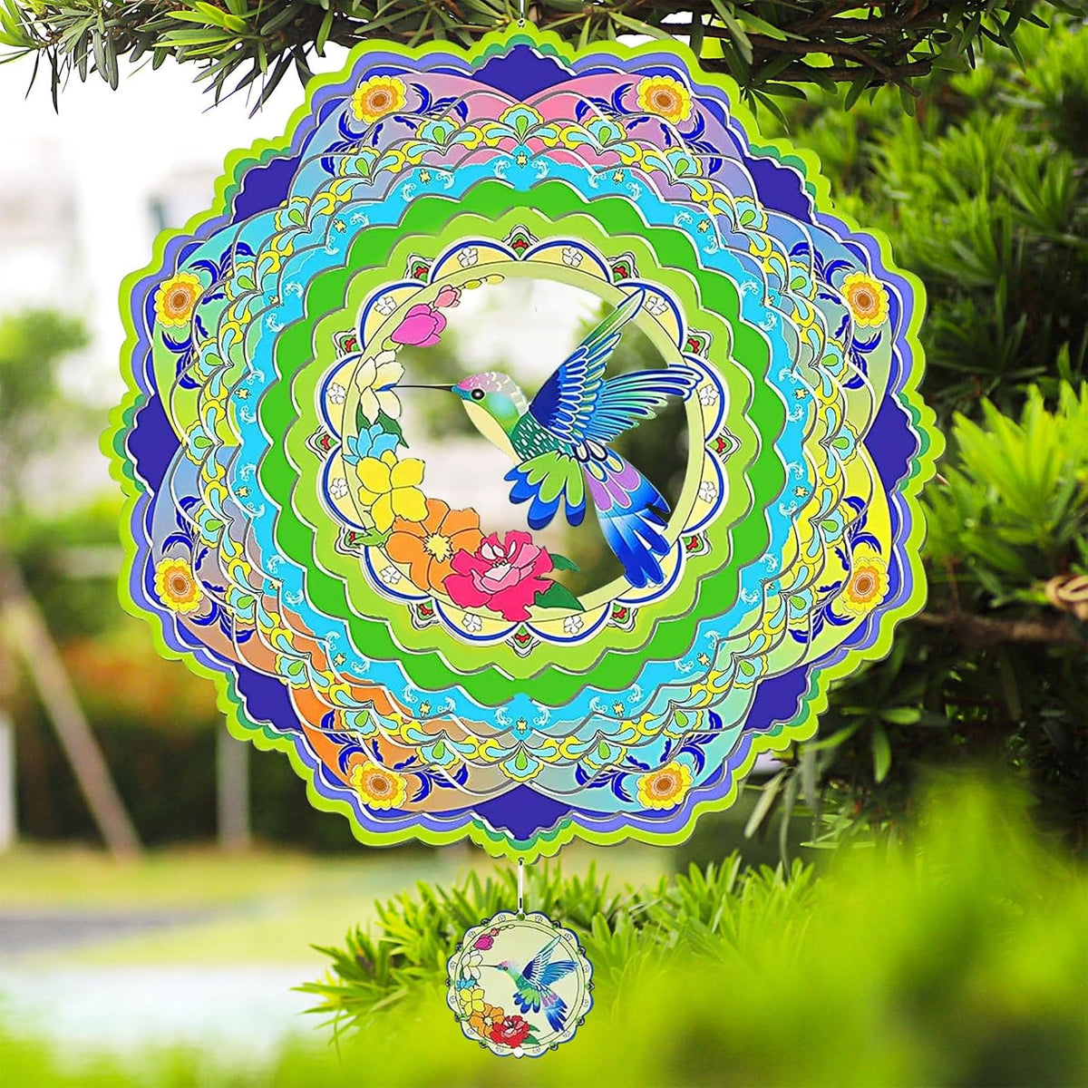 Hummingbird Wind Spinners for Yard and Garden, 12 inch 3D Metal Wind Spinner, Hummingbird Gifts for