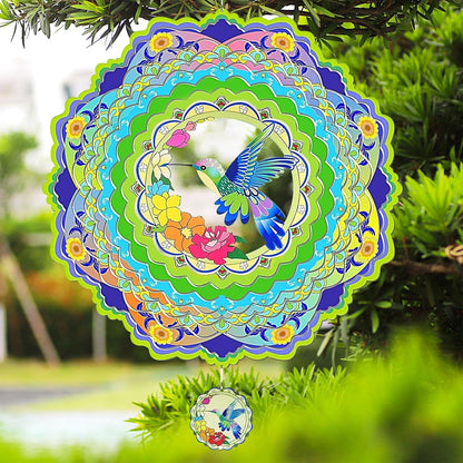 Hummingbird Wind Spinners for Yard and Garden, 12 inch 3D Metal Wind Spinner, Hummingbird Gifts for