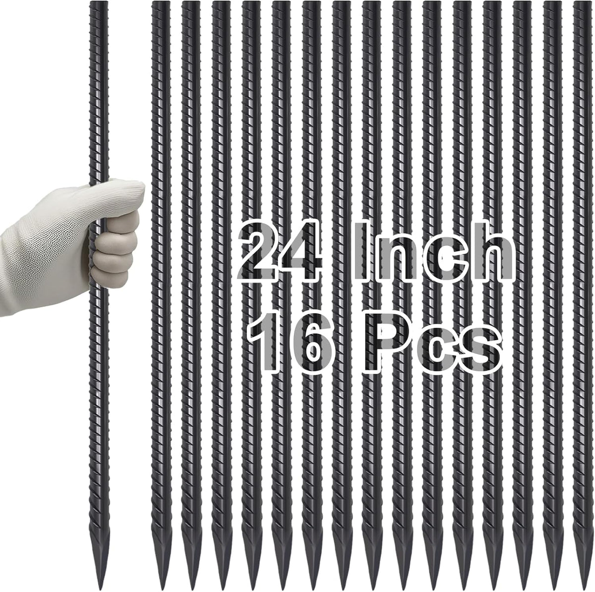 VVOKGO Rebar Stakes 24 Inch Ground Straight Concrete Form Stakes Heavy Duty (16pcs), 3/8" Diameter