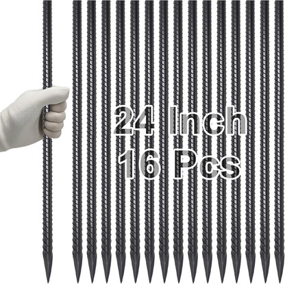 VVOKGO Rebar Stakes 24 Inch Ground Straight Concrete Form Stakes Heavy Duty (16pcs), 3/8" Diameter