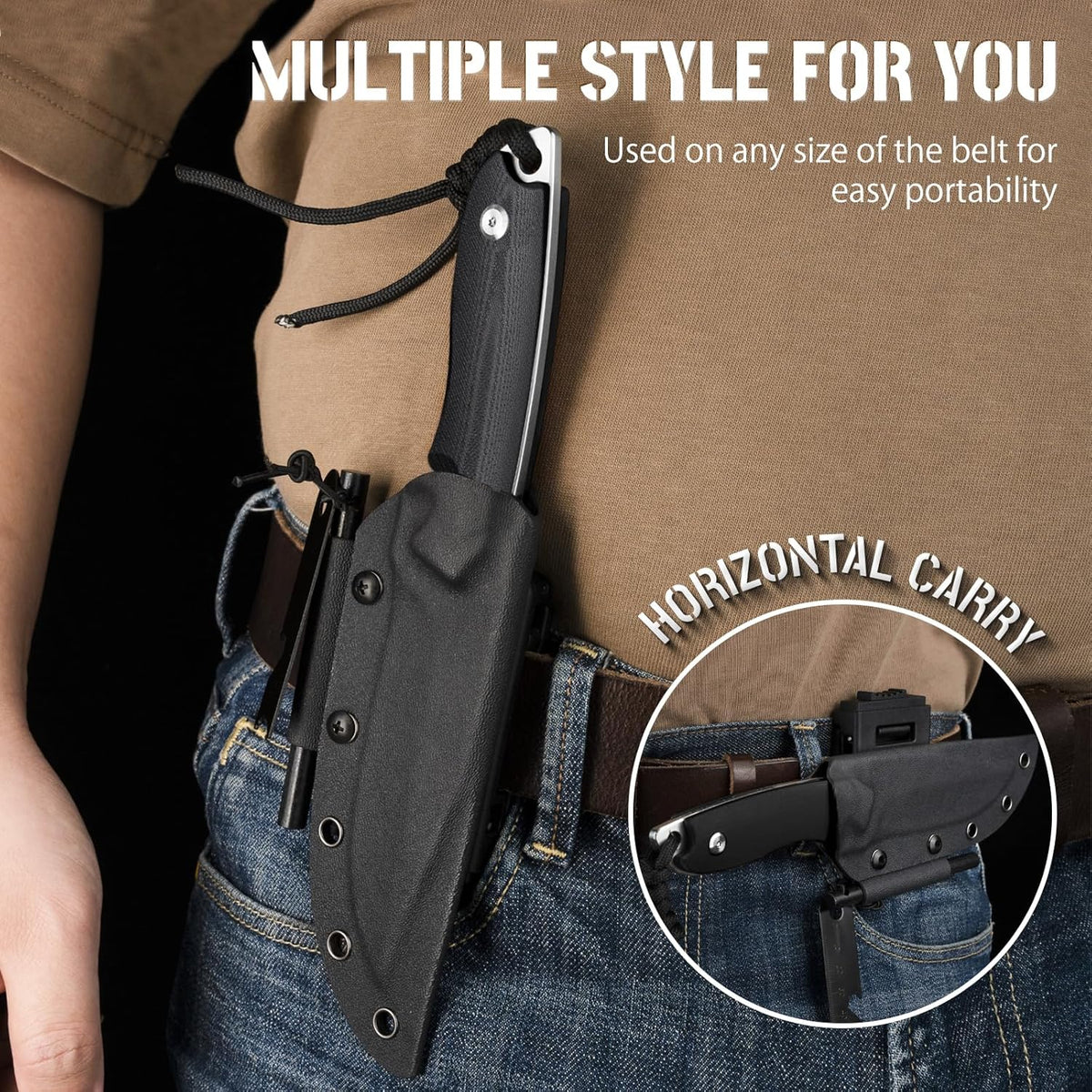 NedFoss Survival Knife with Fire Starter and Kydex Sheath, 9.25" Full Tang Fixed Blade Camping
