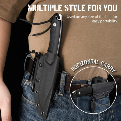 NedFoss Survival Knife with Fire Starter and Kydex Sheath, 9.25" Full Tang Fixed Blade Camping