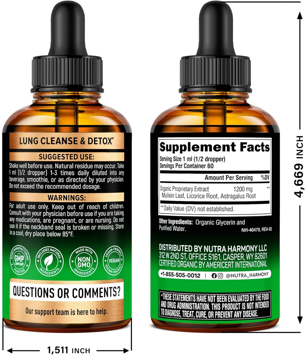Mullein Drops for Lungs - USDA Organic Liquid - Mullein Leaf Extract Supplement - Made in USA