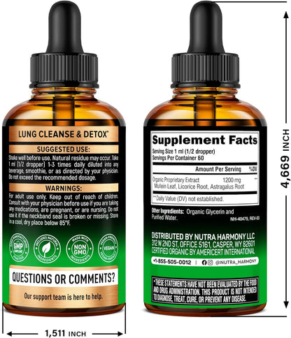 Mullein Drops for Lungs - USDA Organic Liquid - Mullein Leaf Extract Supplement - Made in USA