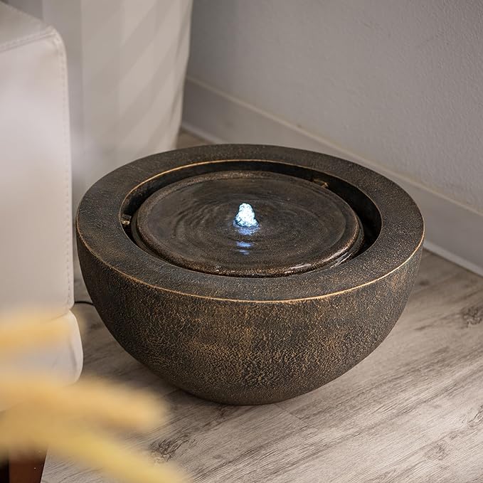 Xbrand 19.8" W Round Polyresin Indoor/Outdoor Sphere Water Fountain with LED Light, Garden/Patio