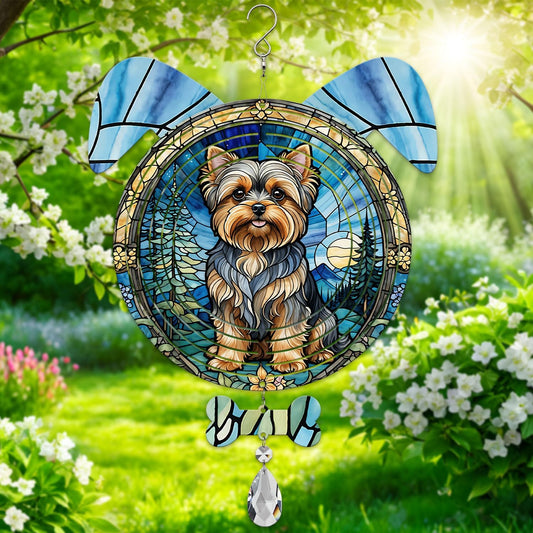 Yorkshire Terrier Dog Ears Wind Spinner, Yorkshire Terrier Wind Spinner Hanging for Yard and Garden