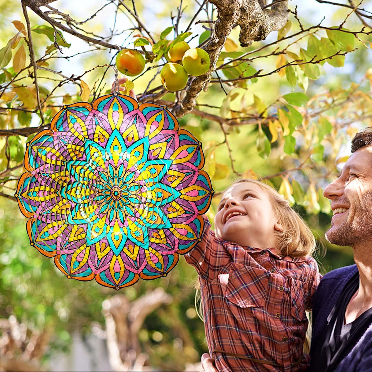 Mandala Wind Spinner - Purple Tulip Design | 12 Inch Stainless Steel Hanging Wind Sculpture &
