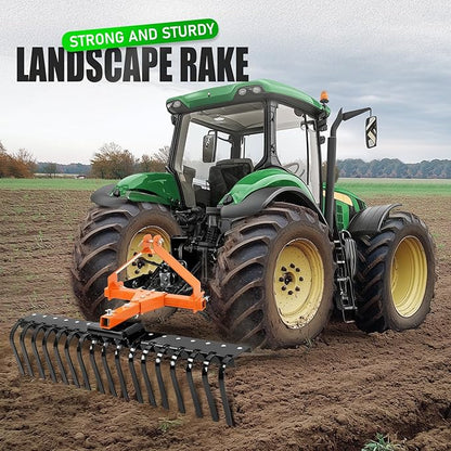 KUAFU 50" 3 Point Landscape Rock Rake for Category-0 Cat-0 Tractor with 360° Rotation Replaceable