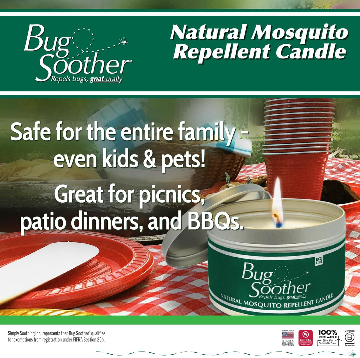 Bug Soother Candle - Natural Insect, Gnat and Mosquito Repellent 2 Candles, 1oz Bottle of Bug Spray