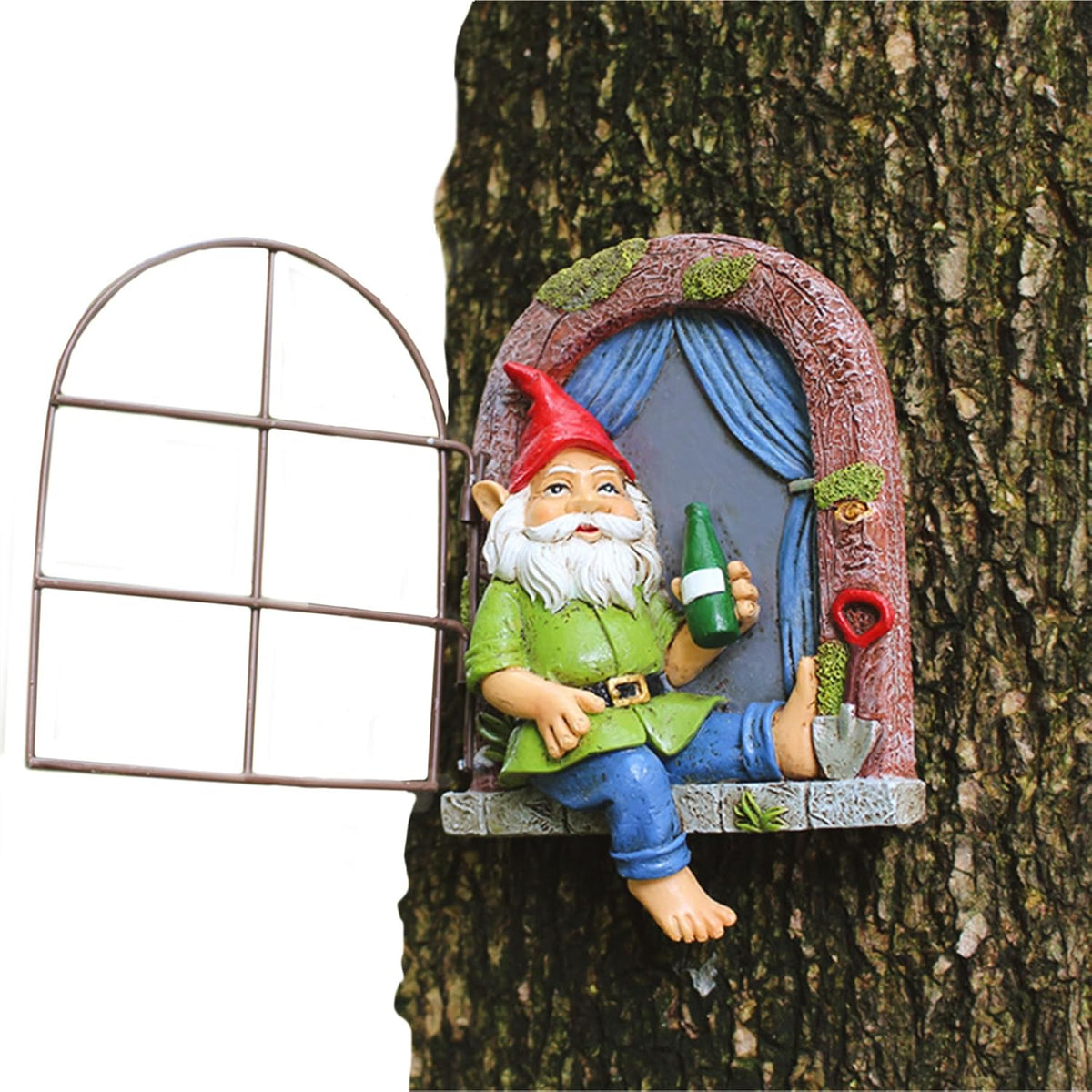 Gnome Tree Hugger, Funny Garden Gnome Resin Statue, Outdoor Ornaments Decor, Whimsical Tree
