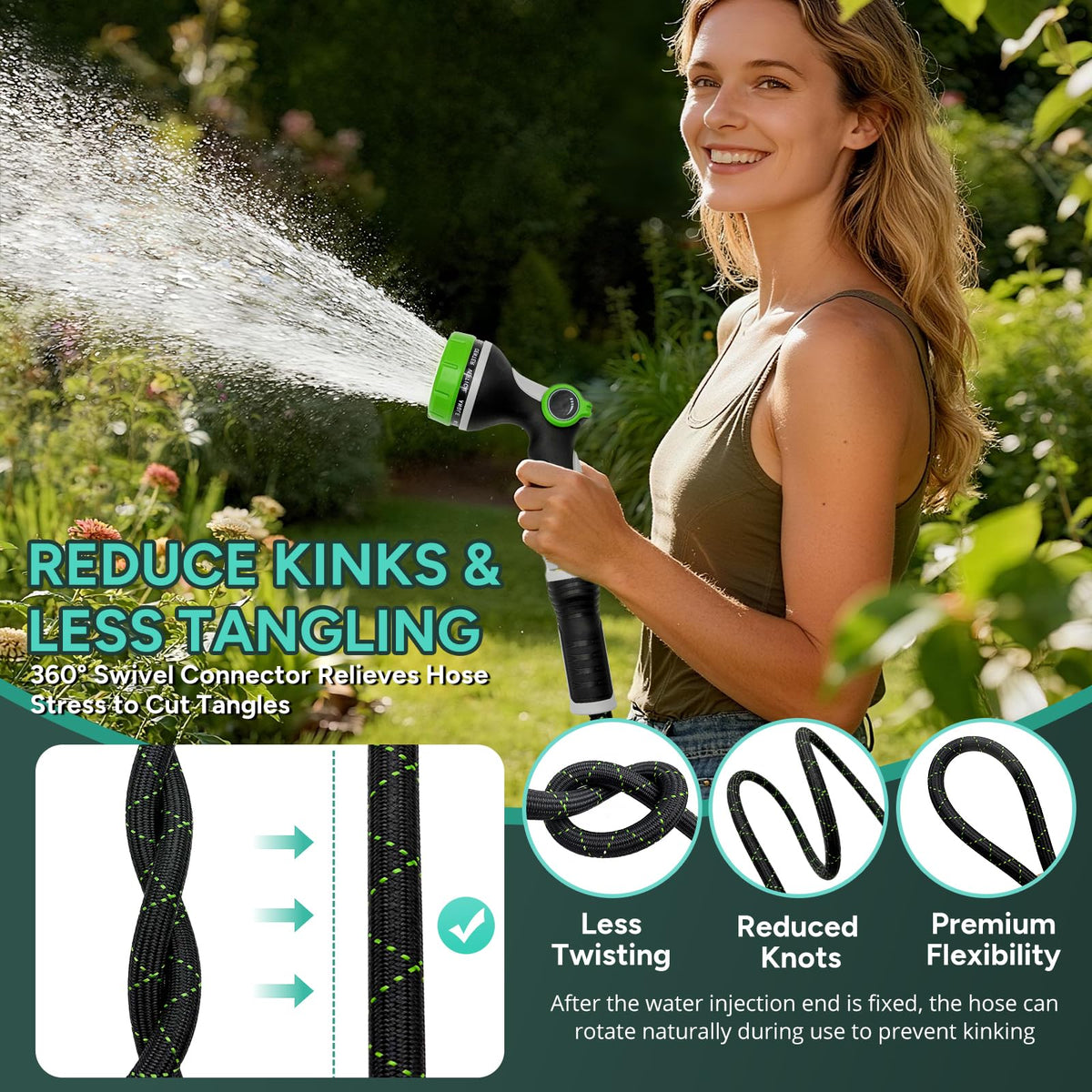 SOLMIO Lightweight Garden Hose,50ft Non Expandable Water Hose with Nozzle