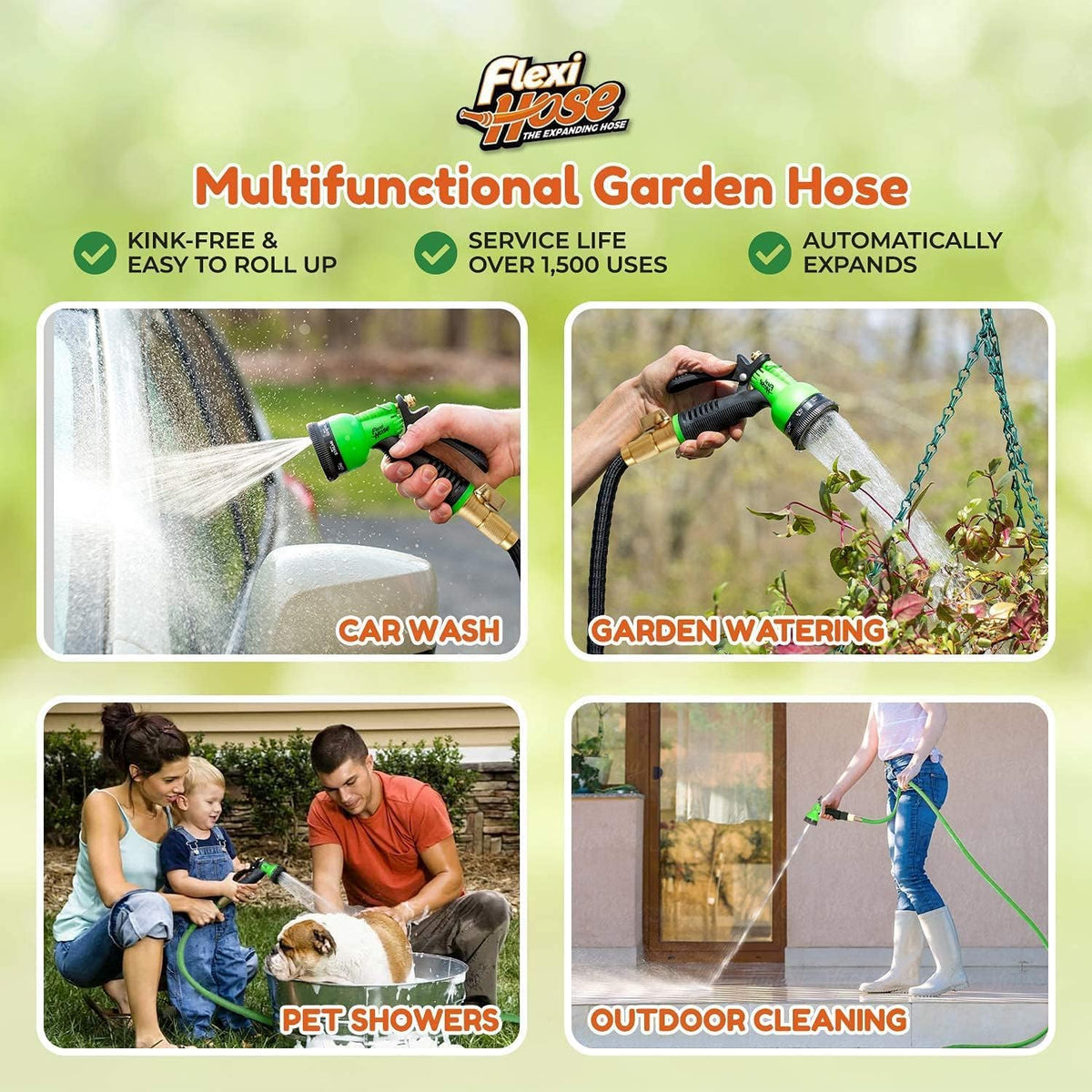 Flexi Hose PLUS with 8 Function Nozzle Expandable Garden Hose, Lightweight & No-Kink Flexible