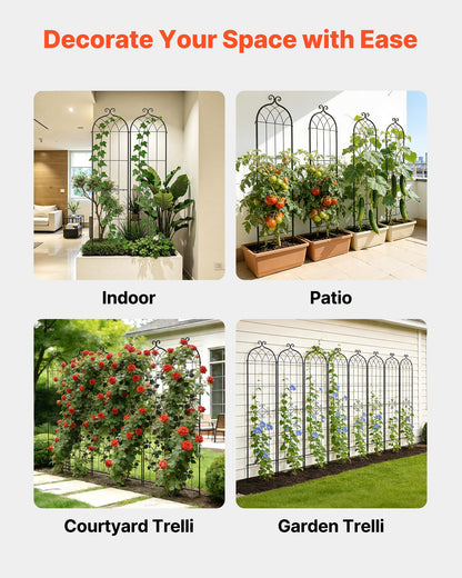 VEVOR 4 Packs Metal Garden Trellis for Climbing Plants Outdoor 87x21in, Rustproof Plant Tall