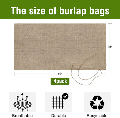Agfabric Burlap Sacks 4pack 20"×40" Burlap Storage Bag with Strings, 100% Jute Fabric, Reusable