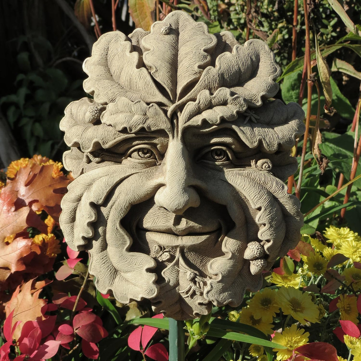 Carruth Studio, Green Man Wall Plaque Figurine, Original Sculpture Handcrafted in Stone, Artisan